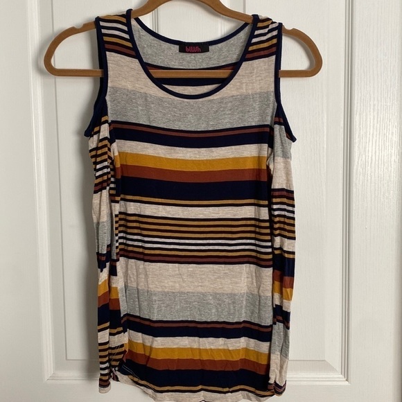 Blush Women’s Cold Shoulder Striped Long Sleeve Shirt Small - Picture 1 of 6